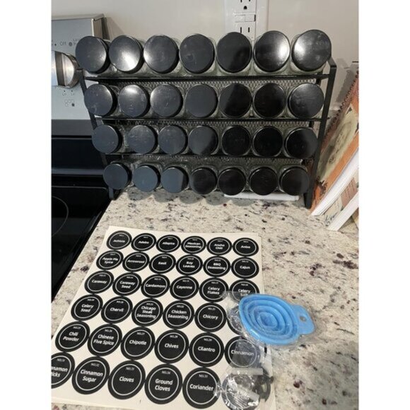 New Spice Rack Organizer for Cabinet, 28 Spice Jars with Lids, Labels & Funnel - Picture 9 of 12
